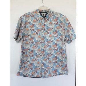 Vissla Blue Floral Short Sleeve Button Down Cotton Shirt Mens XL Tropical Skater